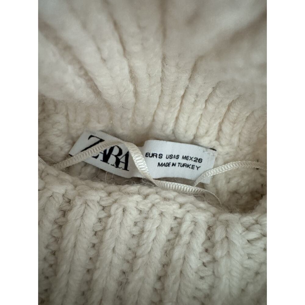 Zara Fisherman Sweater Cream Chunky Knit Fringed Hem Small - Picture 6 of 10